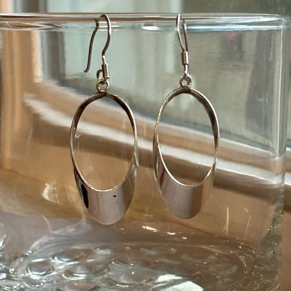 Vintage Sterling Silver Oval Drop Earrings 925 - Picture 2 of 15